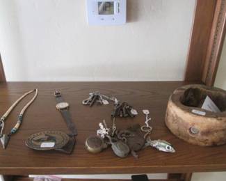 Older Locks, Keys, Belt Buckle, Native American-Style Necklace & Watch