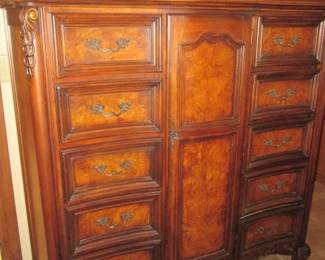 Ash Burled Wood, Serpentine Fronts & "O Ring" Carvings. 53" X 21" X54" High