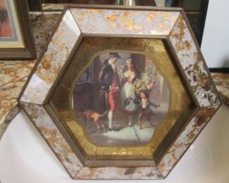 Vintage Hexagon Wall Plaque with Mirrored Frame