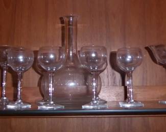 Antique Stemware
Decanter & Cordial Glass
Set of 8 stemmed mini globe glasses 
Crystal Coupe Champagne Glasses
Set of 8; etched design; 100+ years old
