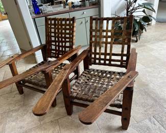 Antique Colonial Style African wood arm chairs