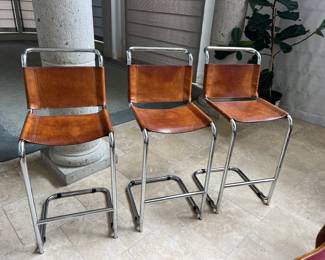 Mart Stam for Thonet Canilever , Vintage bar stools chrome and leather.