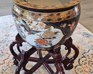 large Asian flower pot with stand