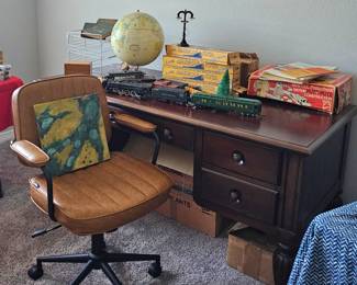 close up of the vintage desk and chair