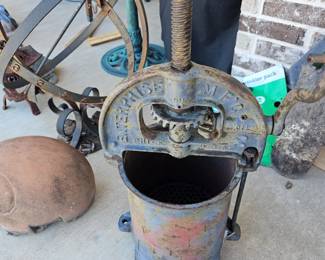 antique sausage stuffer, fruit press