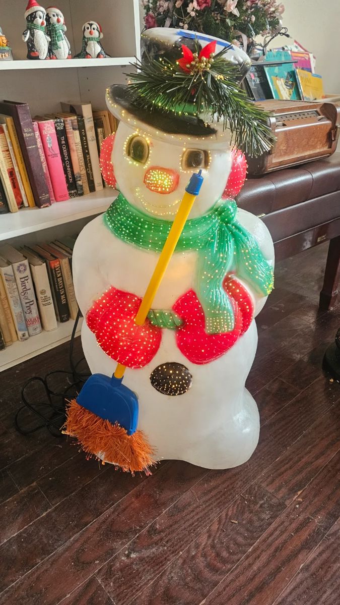 Blow Mold Fiber Optic Lighted Christmas Snowman 29” Tall