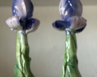 Pair of Vintage Porcelain Iris Candlestick Holders made in Italy