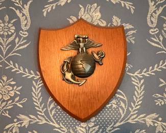 Vintage Brass Marine Corps Wooden Plaque Insignia Emblem Semper Fidelis