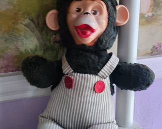 Vintage 16" Gund Chimp rubber Face Train Engineer Conductor Plush Black Fur