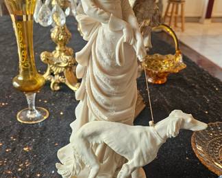 Vintage A. Belcari Statue Sculpture Lady With Dog 1985 Dear Studio Italy 11"