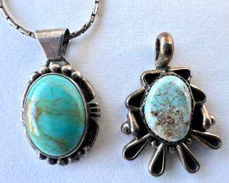 Navajo Turquoise & Sterling Silver Necklace By V. Nez (10.7g) & Pendant By Fred Guerro (6.7g)
Lot #: 90