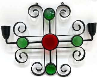 Mid Century Gunnar Ander For Ystad Metall Wrought Iron & Colored Glass Candelabra, Sweden
Lot #: 101