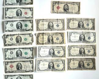 16 Old U.S. Currency Bills Various Denominations $1, $2, $5 Dated 1928- 1976
Lot #: 94