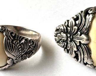 2 Sterling Silver& Bone Rings With Intricate Carvings
Lot #: 69
