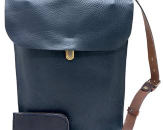 New Bleu De Chauffe Leather Navy Backpack With Felt Computer Insert & Matching Black Zip Round Wallet
Lot #: 56