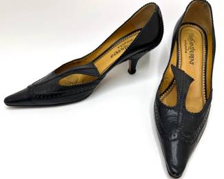 Yves St. Laurent Paris Brogue Leather Kitten Heel Shoes, Size 3, Made In Italy
Lot #: 110