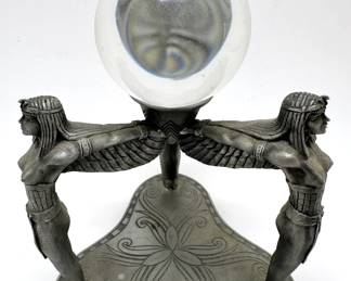 Art Deco Egyptian Revival Statue With Three Semi-nude Women Holding Glass Ball
Lot #: 25