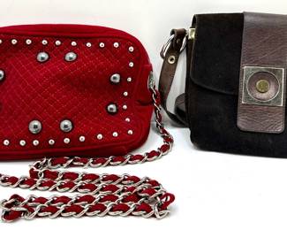 2 Crossbody Handbags: Sofas France Brown Suede Retro Bag & RJ Red Velour With Silver Tone Studs
Lot #: 74