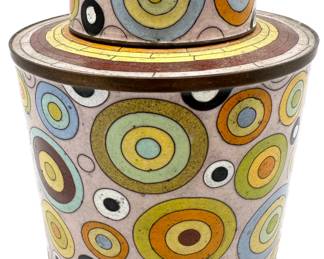 1980's Fabienne Jouvin Rondo Cloisonne Copper & Enamel Jar With Cover, France
Lot #: 27