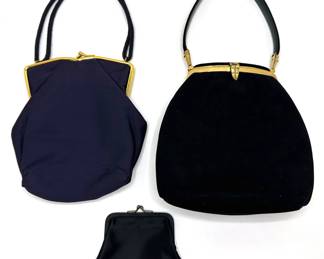 2 Vintage Evening Bags: Rosenfeld Navy Poie De Soie & Colbert Black Suede With Satin Change Purse
Lot #: 163
