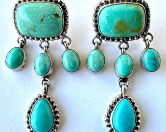 C. Wylie Sterling Silver & Turquoise Navajo Dangle Chandelier Earrings (17.2 Grams)
Lot #: 91