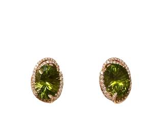 14K Gold 21.17 CTW laser cut peridot & 1.03 ctw diamond earrings