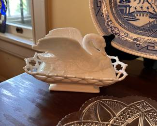Milk glass swan