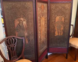 Needle point 3 panel screen