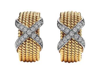 Jean Schlumberger by Tiffany Rope-6 Row Ear Clips 18k gold and platinum with round brilliant diamonds. Carat total weight .51