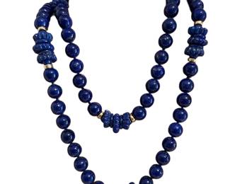 14K Gold Lapis Long Necklace