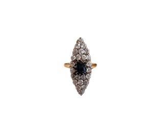 Art Deco Sapphire with Diamonds Gold Ring
