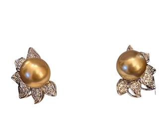 18K Gold Gold South Sea Pearl & 1.23 ctwt diamond earrings