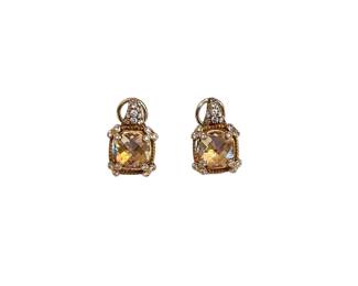 Gold Citrine & Diamond Earrings