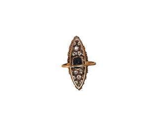 Art Deco Sapphire with Diamonds Gold Ring