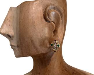 14K Gold Garnet & Emerald Earrings