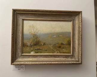 Bruce Crane fall impressionist scene oil on panel