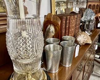 Vintage Waterford Crystal and Brass Hurricane Lamp