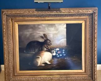 Vintage Signed Rabbit Oil Painting