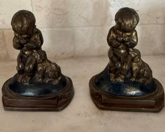 J L Drucklieb Giggling Child with Dog Bookends
