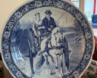 Delft Blue Horse and Buggy Platter