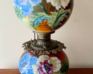 Antique Hand Painted Electrified Oil Lamp