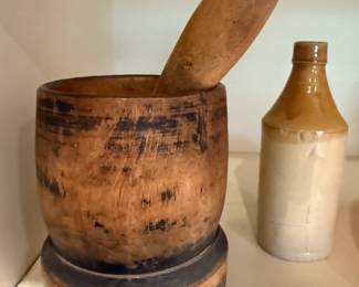 Antique Wooden Mortar and Pestle