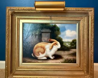Vintage Signed Rabbit Oil Painting