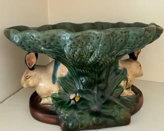 Vintage Majolica Bunny Pedestal Bowl