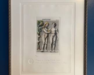 Italian Original Watercolor Adam and Eve Being Tempted
