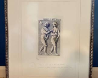 Italian Original Watercolor Sketch Adam and Eve Being Cast from the Garden