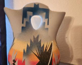 Handpainted Native American Pottery signed by the Artist Warren Dineh - He is a listed Artist.