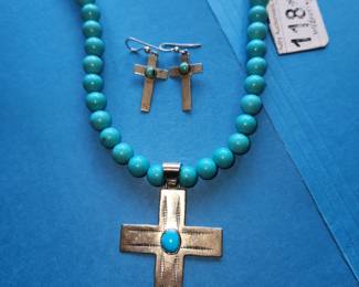 Silver Cross Necklace and Silver Cross Earrings - Maker's Mark.
