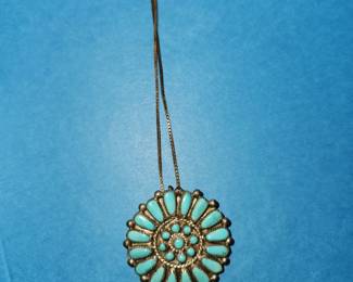 Marked J.M.L. - Zuni - Turquoise and Silver Pendant.
