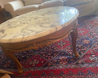 Louis XV Coffee table marble and wood 36” diameter x 17h